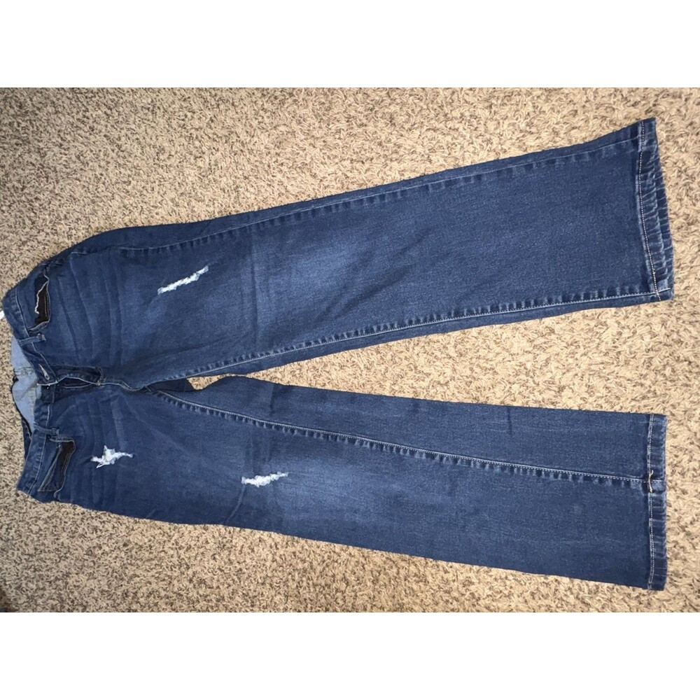 Women’s Dark Blue Distressed Straight-Leg Jeans